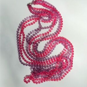 Vintage 80s Square Bead Necklace Purple Pink Clear Multi Strand Beads
